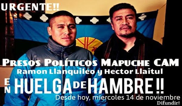 En el inicio de la huelga de hambre se difundieron afiches de este tipo para concientizar sobre la causa y la condena a los mapuches.