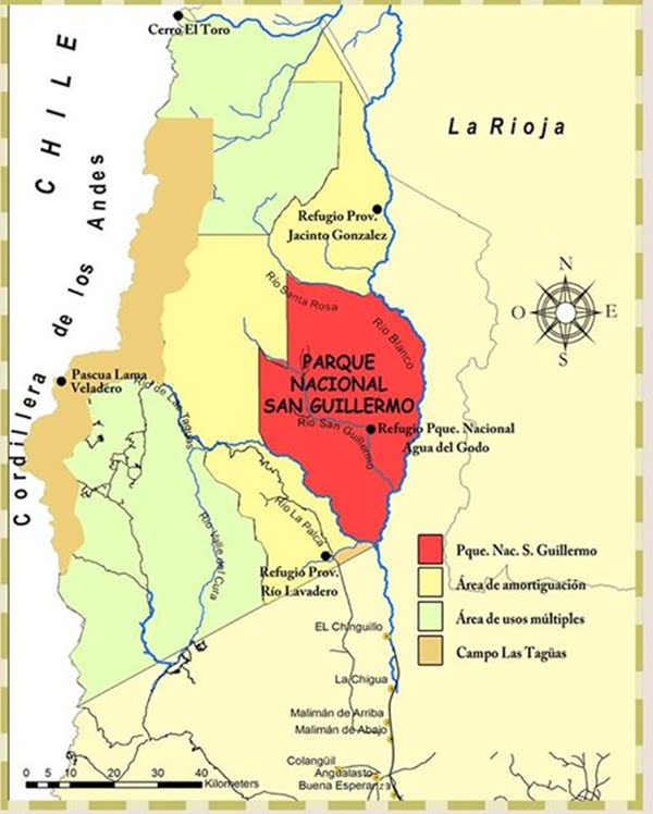 Este mapa difundió Gioja para justificar su política minera en los alrededores del Parque San Guillermo.