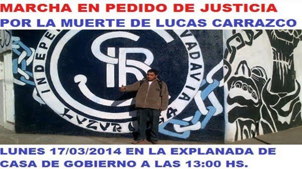 Por las redes sociales se difundió la decisión de familiares y amigos de Lucas Carrasco, con acompañamiento de hinchas que estuvieron en la represión del viernes, de ir a reclamar justicia a la Casa de Gobierno.