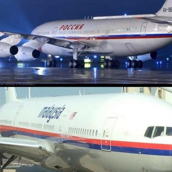 Arriba, el avión presidencial de Rusia, abajo una aeronave de Malaysian Airlines como la derribada en Ucrania.