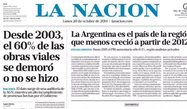 Extracto de la tapa de La Nación de este lunes