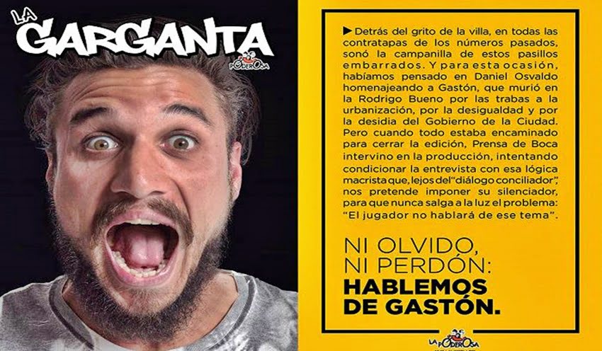 Tapa y contratapa del número de La Garganta Poderosa que está en la calle, con Daniel Osvaldo de protagonista y la censura de Boca a las declaraciones sobre un chico muerto en la villa. 