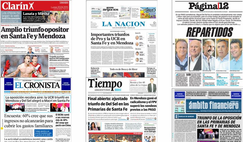 Las tapas de los diarios porteños dieron cuenta de las elecciones PASO de Mendoza.