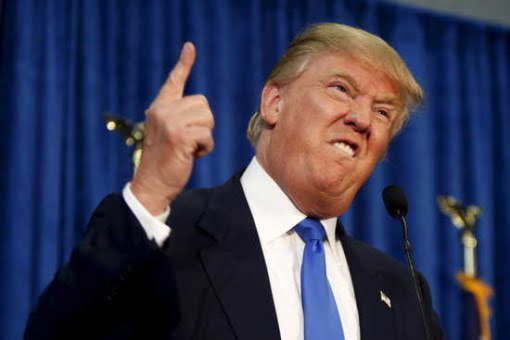 Republican presidential candidate Donald Trump gestures and declares "You're fired!" at a rally in Manchester, New Hampshire, June 17, 2015.  REUTERS/Dominick Reuter      TPX IMAGES OF THE DAY      - RTX1GZCO