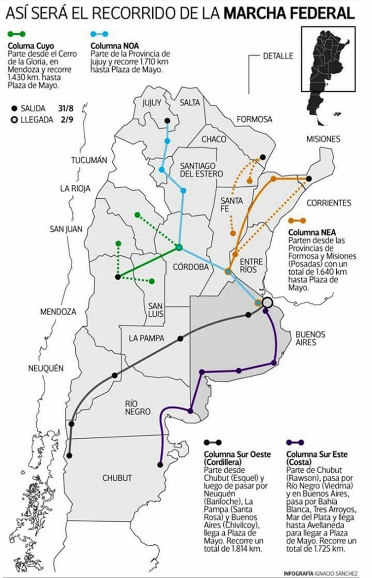 El mapa de la Marcha Federal.