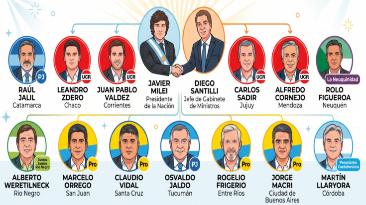 Recorrido interactivo por la red de gobernadores socios y dialoguistas que cimentó la hegemonía de Milei