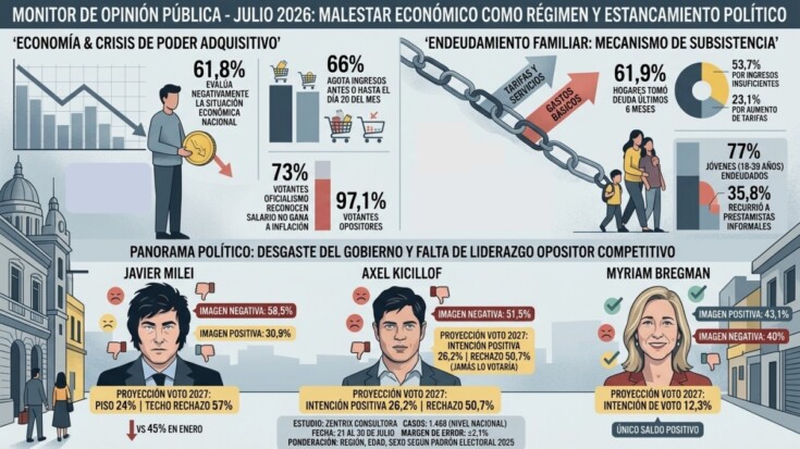Electorado cada vez más pobre y en fuga: Milei cae en picada, pero nadie lo capitaliza directamente